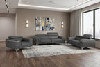 Three Piece Gray Top Grain Leather Five Person Seating Set