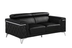 Two Piece Black Italian Leather Four Person Seating Set