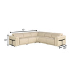 Beige Italian Leather Modular L Shaped Five Piece Corner Sectional