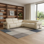 Beige Italian Leather Modular L Shaped Five Piece Corner Sectional