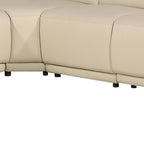 Beige Italian Leather Modular L Shaped Eight Piece Corner Sectional With Console