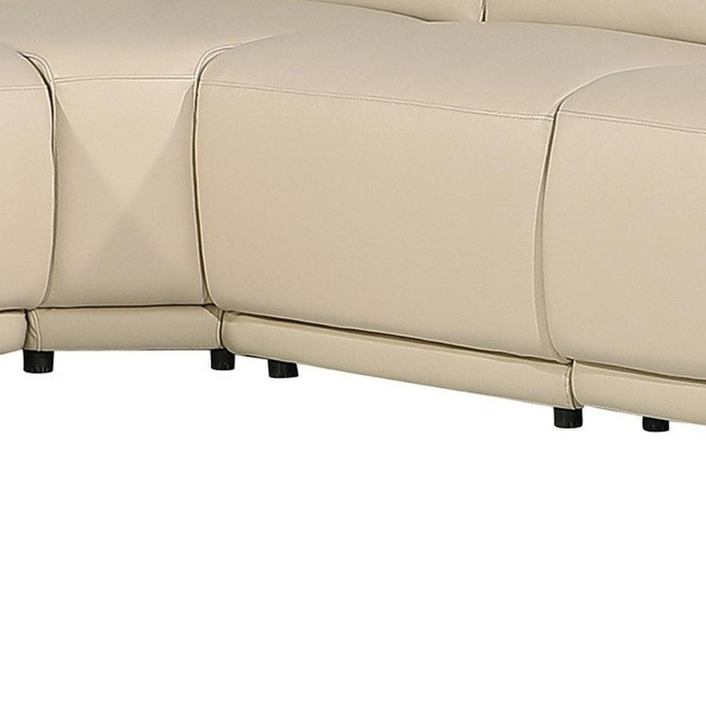 Beige Italian Leather Modular L Shaped Eight Piece Corner Sectional With Console
