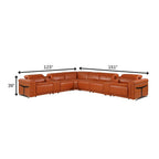 Camel Italian Leather Modular L Shaped Eight Piece Corner Sectional With Console