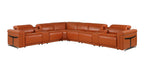 Camel Italian Leather Modular L Shaped Eight Piece Corner Sectional With Console