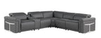 Gray Italian Leather Modular L Shaped Six Piece Corner Sectional With Console