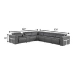 Gray Italian Leather Modular L Shaped Seven Piece Corner Sectional With Console