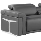 Gray Italian Leather Modular L Shaped Seven Piece Corner Sectional With Console
