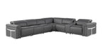 Gray Italian Leather Modular L Shaped Seven Piece Corner Sectional With Console