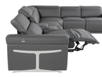 Gray Italian Leather Modular L Shaped Seven Piece Corner Sectional With Console
