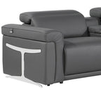 Gray Italian Leather Modular L Shaped Eight Piece Corner Sectional With Console