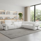 White Italian Leather Modular L Shaped Six Piece Corner Sectional With Console