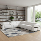 White Italian Leather Modular L Shaped Seven Piece Corner Sectional With Console