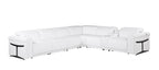 White Italian Leather Modular L Shaped Seven Piece Corner Sectional With Console