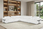 White Italian Leather Modular L Shaped Eight Piece Corner Sectional With Console