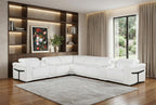 White Italian Leather Modular L Shaped Eight Piece Corner Sectional With Console