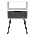 25" Gray And White Wood One Drawer Nightstand