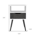 25" Gray And White Wood One Drawer Nightstand