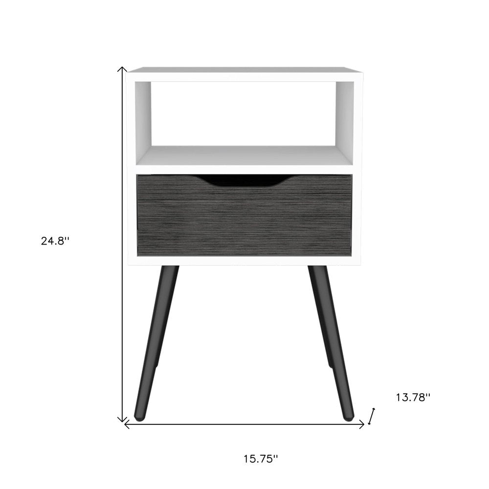 25" Gray And White Wood One Drawer Nightstand
