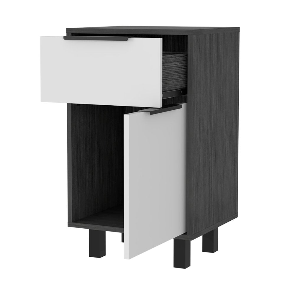 28" Dark Gray And White Wood One Drawer Nightstand