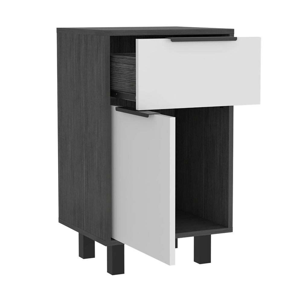28" Dark Gray And White Wood One Drawer Nightstand