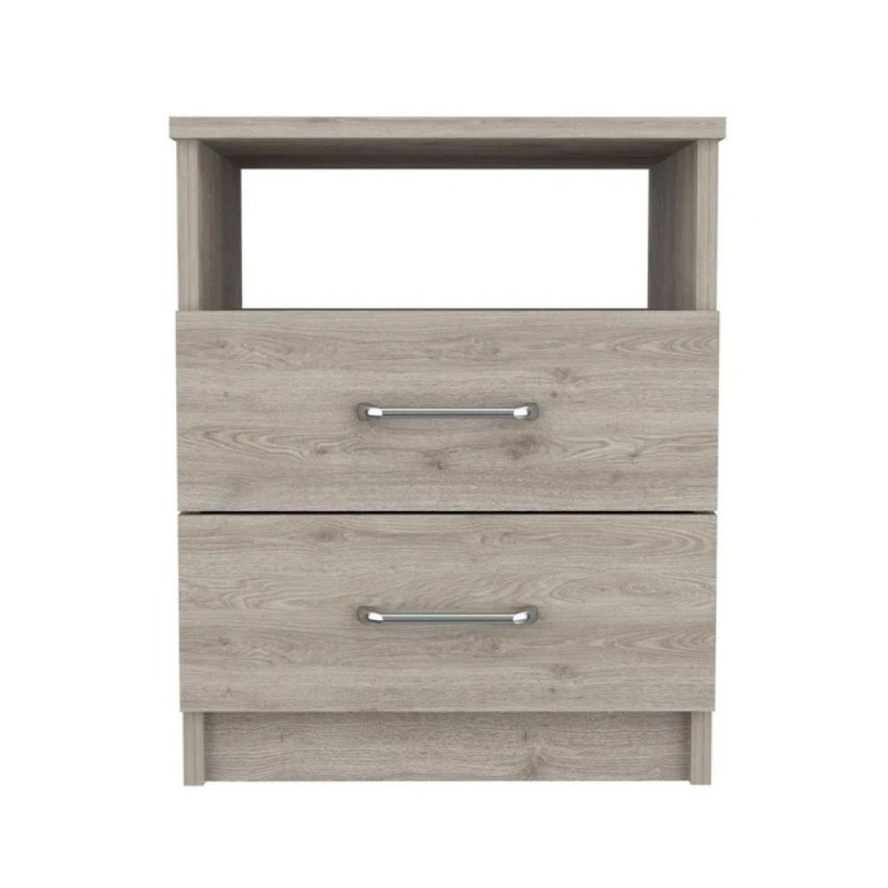 20" Light Gray Wood Two Drawer Nightstand