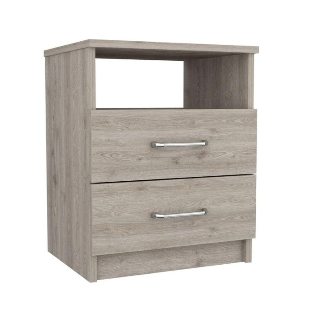 20" Light Gray Wood Two Drawer Nightstand
