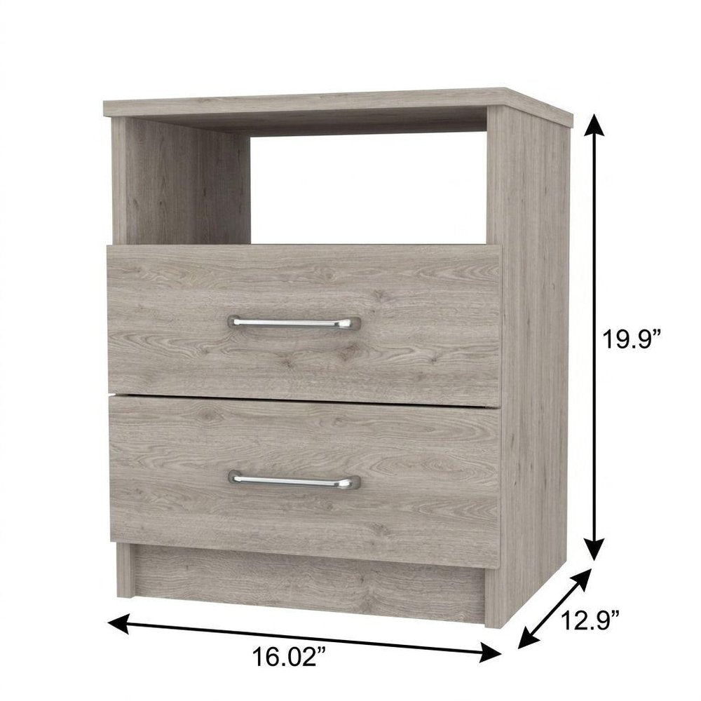 20" Light Gray Wood Two Drawer Nightstand