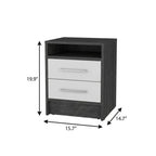 20" Dark Gray And White Wood Two Drawer Nightstand