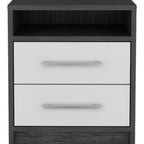 20" Dark Gray And White Wood Two Drawer Nightstand