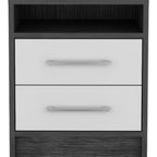 20" Dark Gray And White Wood Two Drawer Nightstand