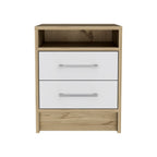 20" White And Natural Wood Two Drawer Nightstand