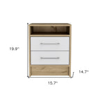 20" White And Natural Wood Two Drawer Nightstand