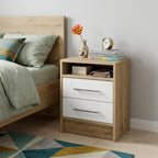 20" White And Natural Wood Two Drawer Nightstand
