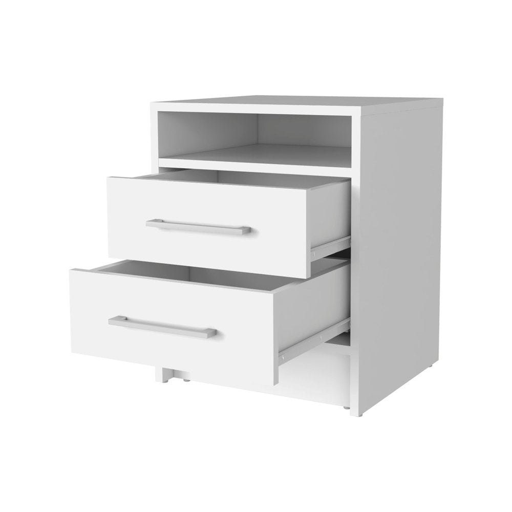 20" White Wood Two Drawer Nightstand