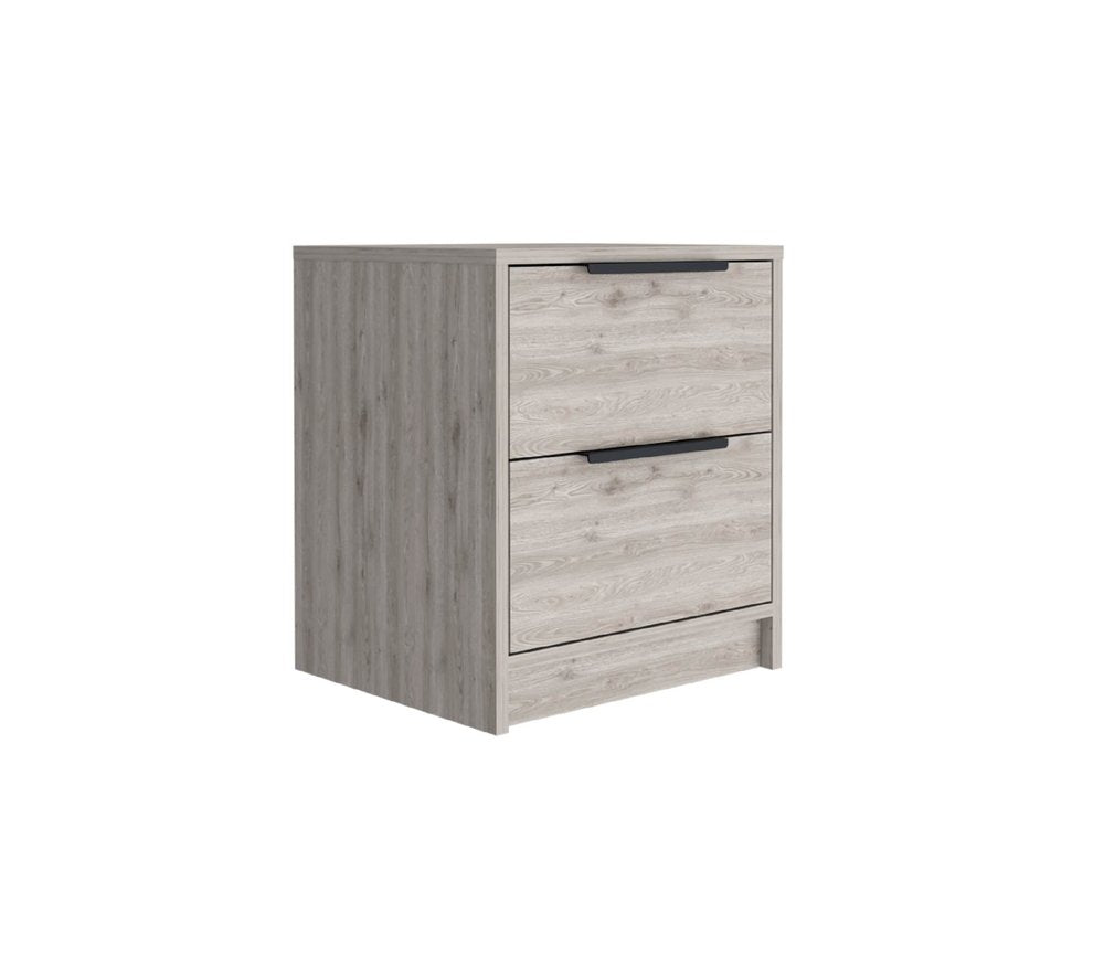 19" Light Gray Wood Two Drawer Nightstand