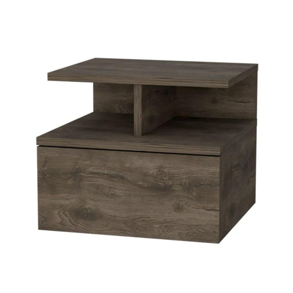 14" Beige Wood One Drawer Floating Nightstand