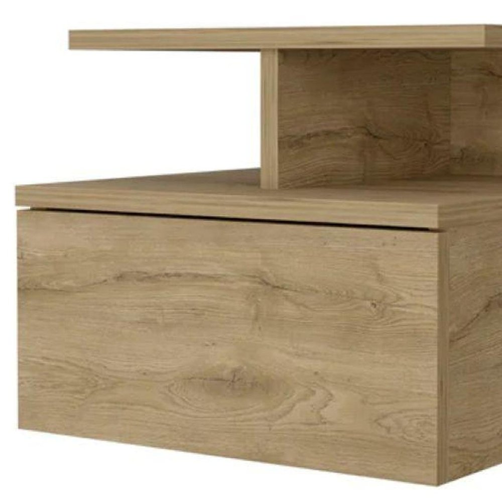 14" Beige Wood One Drawer Floating Nightstand
