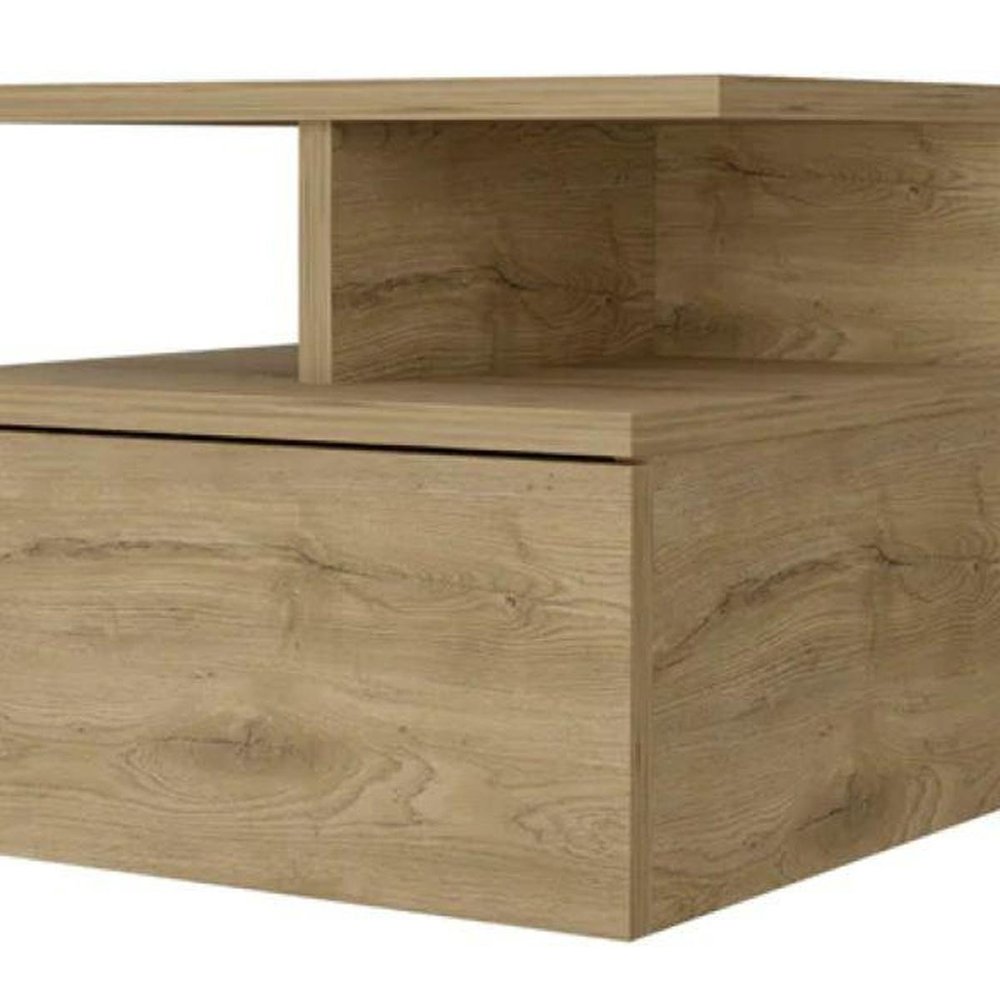 14" Beige Wood One Drawer Floating Nightstand