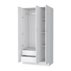 71" White Wood Three Door Two Drawer Combo Dresser