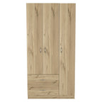 71" Oak Wood Three Door Two Drawer Combo Dresser