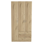 71" Oak Wood Three Door Two Drawer Combo Dresser