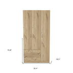 71" Oak Wood Three Door Two Drawer Combo Dresser