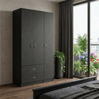 71" Black Wood Three Door Two Drawer Combo Dresser