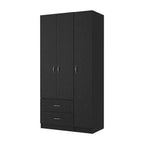 71" Black Wood Three Door Two Drawer Combo Dresser