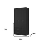 71" Black Wood Three Door Two Drawer Combo Dresser