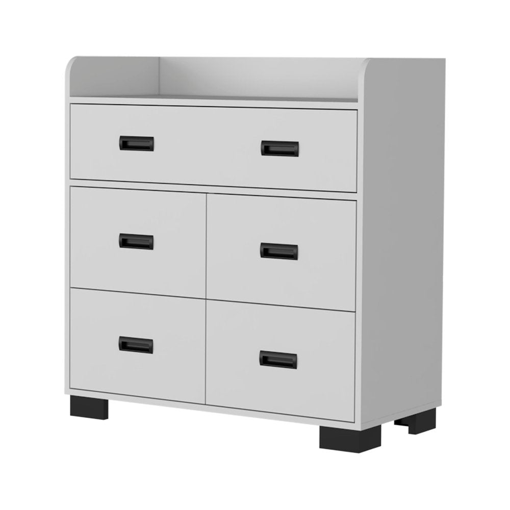 33" White Wood Five Drawer Dresser
