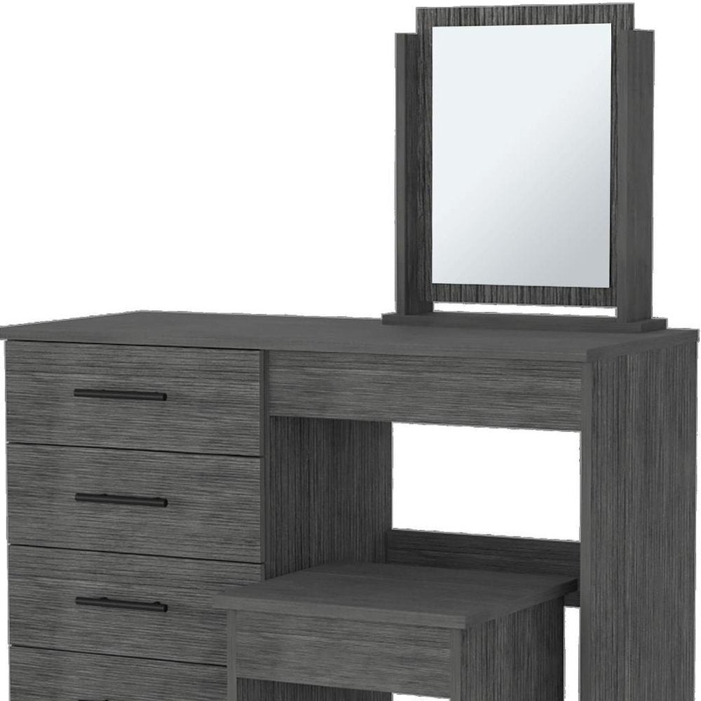 39" Gray Wood Mirrored Four Drawer Vanity Table