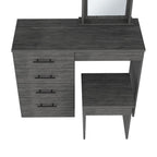 39" Gray Wood Mirrored Four Drawer Vanity Table