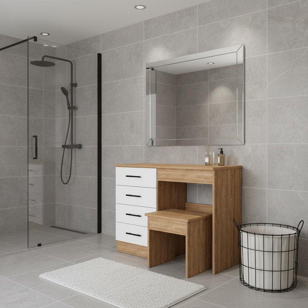 39" Natural Wood Freestanding Bathroom Vanity And Four Drawers