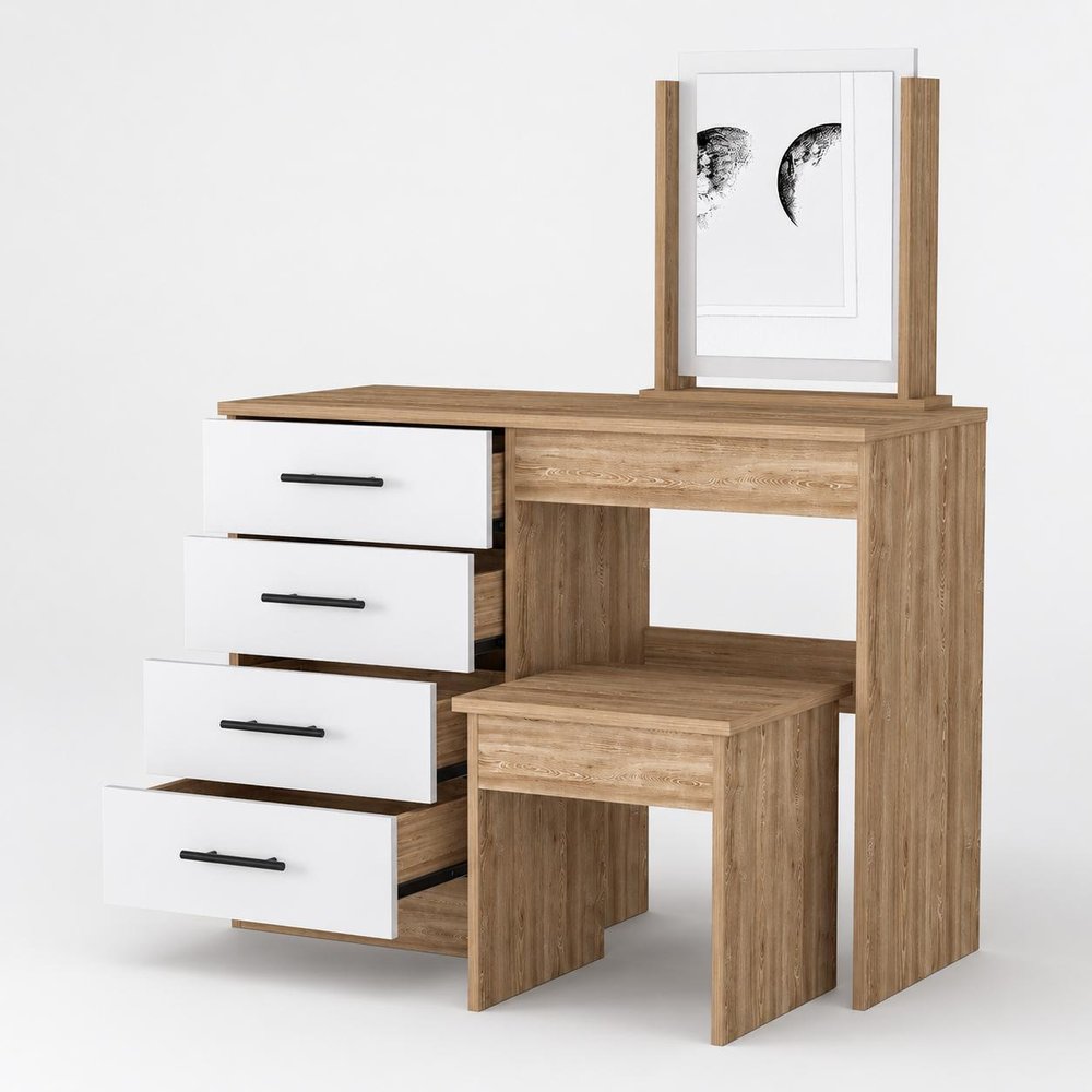 39" Natural Wood Freestanding Bathroom Vanity And Four Drawers